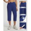 image:imagebaleaf Capri Pants for Women Yoga with Pockets 18 Cropped Pants V Cross Waistband Workout Straight Leg Leggings SummerNavy Blue