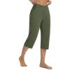 image:imagebaleaf Capri Pants for Women Yoga with Pockets 18 Cropped Pants V Cross Waistband Workout Straight Leg Leggings SummerArmy Green