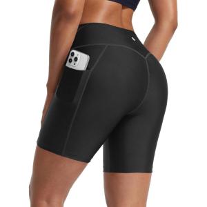 image:imageBALEAF Womens 6 High Waisted Swim Shorts UPF 50 Tummy Control Board Shorts with Liner and PocketsBlack