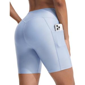 image:imageBALEAF Womens 6 High Waisted Swim Shorts UPF 50 Tummy Control Board Shorts with Liner and PocketsLight Blue