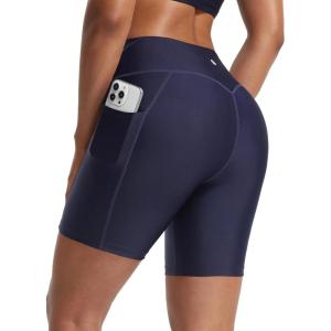 image:imageBALEAF Womens 6 High Waisted Swim Shorts UPF 50 Tummy Control Board Shorts with Liner and PocketsNavy Blue