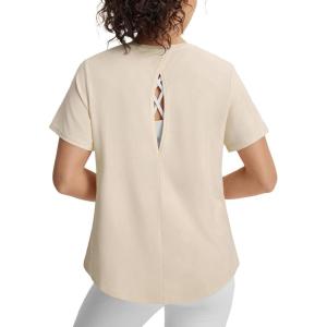 image:imageBALEAF Womens Short Sleeve Workout Shirts UPF 50 Open Back Tops Sun Protection Athletic Yoga TShirtsLight Brown