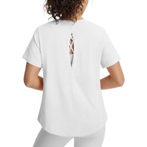image:imageBALEAF Womens Short Sleeve Workout Shirts UPF 50 Open Back Tops Sun Protection Athletic Yoga TShirtsStar White