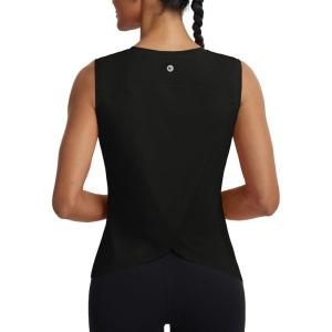 image:imagebaleaf Women Sleeveless Athletic Tops for Workout Yoga Tank Tops Crop Open Back UPF 50 Tennis Running Gym Loose FitBlack