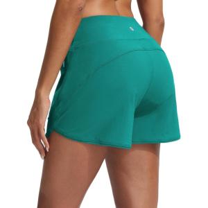 image:imagebaleaf Womens 4 High Waisted Swim Board Shorts Quick Dry UPF50 with Zipper PocketsGreen