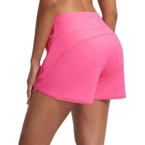 image:imagebaleaf Womens 4 High Waisted Swim Board Shorts Quick Dry UPF50 with Zipper PocketsPink
