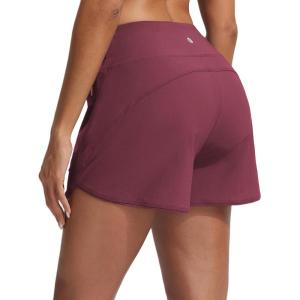 image:imagebaleaf Womens 4 High Waisted Swim Board Shorts Quick Dry UPF50 with Zipper PocketsWine Red