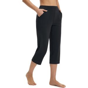 image:imagebaleaf Womens Capri Pants High Waisted Straight Leg Yoga Capris Leggings with Pockets Crop Workout 21 Summer PantsBlack