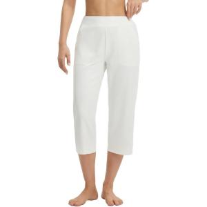 image:imagebaleaf Womens Capri Pants High Waisted Straight Leg Yoga Capris Leggings with Pockets Crop Workout 21 Summer PantsStar White
