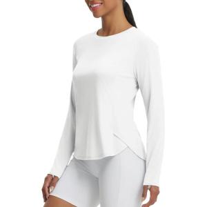 image:imagebaleaf Womens Long Sleeve Workout Tops Atheltic Cooling Shirts UPF 50 Soft Quick Dry Lightweight Running Gym Outdoor HikingWhite