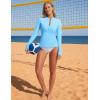 image:imagebaleaf Half Zip UPF50 Rash Guard for Women Long Sleeve Sun Protection Swim Shirts Quick Dry Swimsuits Top with Thumb HoleBlue