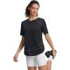 image:imagebaleaf Womens Sun Protection Shirts Shorts Sleeve UPF 50 Moisture Wicking Quick Dry Workout Top for Hiking Running SummerBlack