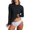 image:imagebaleaf Half Zip UPF50 Rash Guard for Women Long Sleeve Sun Protection Swim Shirts Quick Dry Swimsuits Top with Thumb HoleBlack