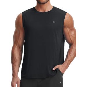 image:imagebaleaf Mens Sleeveless Shirts Gym Workout Tank Tops Swim Muscle T Shirt Quick Dry Sun Protection UPF 50 Athletic SportBlack