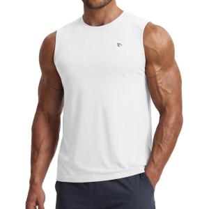 image:imagebaleaf Mens Sleeveless Shirts Gym Workout Tank Tops Swim Muscle T Shirt Quick Dry Sun Protection UPF 50 Athletic SportWhite