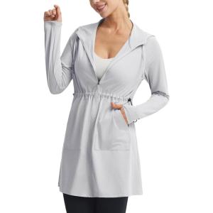 image:imagebaleaf Womens Sun Protection Long Jacket UPF 50 Hoodie Lightweight UV Rash Guard Cooling Cover Up SPF Swim Beach AthleticLight Gray