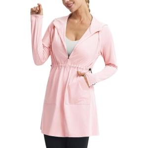 image:imagebaleaf Womens Sun Protection Long Jacket UPF 50 Hoodie Lightweight UV Rash Guard Cooling Cover Up SPF Swim Beach AthleticLight Pink