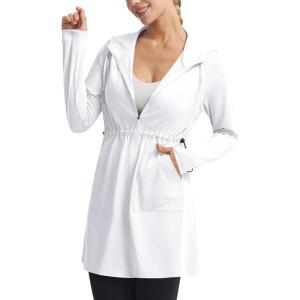 image:imagebaleaf Womens Sun Protection Long Jacket UPF 50 Hoodie Lightweight UV Rash Guard Cooling Cover Up SPF Swim Beach AthleticWhite