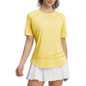 image:imagebaleaf Womens Sun Protection Shirts Shorts Sleeve UPF 50 Moisture Wicking Quick Dry Workout Top for Hiking Running SummerYellow