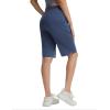 image:imagebaleaf Womens 12 Bermuda Long Shorts with Pockets High Waisted Stretch Knee Length Athletic Yoga ShortsHeather Navy Blue