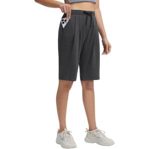image:imagebaleaf Womens 12 Bermuda Long Shorts with Pockets High Waisted Stretch Knee Length Athletic Yoga ShortsHeather Black