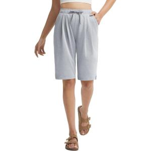 image:imagebaleaf Womens 12 Bermuda Long Shorts with Pockets High Waisted Stretch Knee Length Athletic Yoga ShortsHeather Light Gray