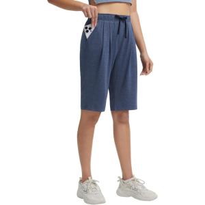 image:imagebaleaf Womens 12 Bermuda Long Shorts with Pockets High Waisted Stretch Knee Length Athletic Yoga ShortsHeather Navy Blue