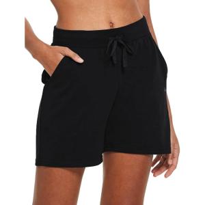 image:imagebaleaf Womens 5 Cotton Lounge Shorts Sweat Athletic with Pockets High Waist Summer CasualBlack