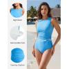image:imagebaleaf High Neck One Piece Swimsuit Women Tummy Control Ruched Bathing Suit Swimwear with Adjustable StrapsBlue