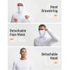 image:imagebaleaf Mens Sun Hoodies UPF 50 Separate Hood with Face Mask Long Sleeve Fishing Shirts UV Protection Rash GuardWhite