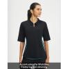 image:imagebaleaf Womens Golf Shirts Half Sleeve Elbow Length Sleeves Polo Tops Workout Athletic Collared Quarter Zip V Neck UPFBlack