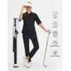 image:imagebaleaf Womens Golf Shirts Half Sleeve Elbow Length Sleeves Polo Tops Workout Athletic Collared Quarter Zip V Neck UPFBlack