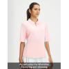 image:imagebaleaf Womens Golf Shirts Half Sleeve Elbow Length Sleeves Polo Tops Workout Athletic Collared Quarter Zip V Neck UPFLight Pink