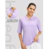 image:imagebaleaf Womens Golf Shirts Half Sleeve Elbow Length Sleeves Polo Tops Workout Athletic Collared Quarter Zip V Neck UPFLight Purple