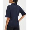 image:imagebaleaf Womens Golf Shirts Half Sleeve Elbow Length Sleeves Polo Tops Workout Athletic Collared Quarter Zip V Neck UPFNavy Blue