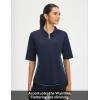 image:imagebaleaf Womens Golf Shirts Half Sleeve Elbow Length Sleeves Polo Tops Workout Athletic Collared Quarter Zip V Neck UPFNavy Blue