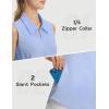 image:imagebaleaf Womens Golf Shirts Sleeveless Pockets Tennis Tops Workout Athletic Polo V Neck Collared UPFLight Blue