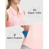 image:imagebaleaf Womens Golf Shirts Sleeveless Pockets Tennis Tops Workout Athletic Polo V Neck Collared UPFLight Pink