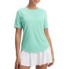 image:imagebaleaf Womens Workout Tops Short Sleeve Mesh Back Quick Dry Breathable UPF 50 Athletic Shirts for Running Gym Hiking TeeLight Green
