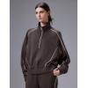 image:imagebaleaf Womens Yoga Loose Fit HalfZip Pullover HoodieDark Brown