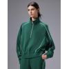image:imagebaleaf Womens Yoga Loose Fit HalfZip Pullover HoodieDark Green