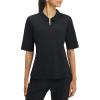image:imagebaleaf Womens Golf Shirts Half Sleeve Elbow Length Sleeves Polo Tops Workout Athletic Collared Quarter Zip V Neck UPFBlack
