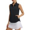 image:imagebaleaf Womens Golf Shirts Sleeveless Pockets Tennis Tops Workout Athletic Polo V Neck Collared UPFBlack