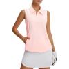 image:imagebaleaf Womens Golf Shirts Sleeveless Pockets Tennis Tops Workout Athletic Polo V Neck Collared UPFLight Pink