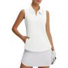 image:imagebaleaf Womens Golf Shirts Sleeveless Pockets Tennis Tops Workout Athletic Polo V Neck Collared UPFStar White