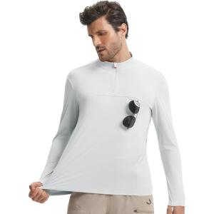 image:imagebaleaf Mens Long Sleeve Sun Shirts with Pocket 14 Zip Hiking Running Quick Dry Lightweight Rash Guard UV Outdoor ShirtLight Gray