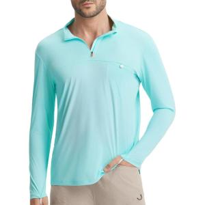 image:imagebaleaf Mens Long Sleeve Sun Shirts with Pocket 14 Zip Hiking Running Quick Dry Lightweight Rash Guard UV Outdoor ShirtLight Green