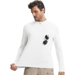 image:imagebaleaf Mens Long Sleeve Sun Shirts with Pocket 14 Zip Hiking Running Quick Dry Lightweight Rash Guard UV Outdoor ShirtWhite