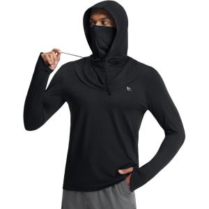 image:imagebaleaf Mens Sun Hoodies UPF 50 Separate Hood with Face Mask Long Sleeve Fishing Shirts UV Protection Rash GuardBlack