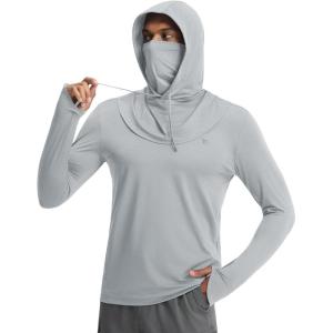 image:imagebaleaf Mens Sun Hoodies UPF 50 Separate Hood with Face Mask Long Sleeve Fishing Shirts UV Protection Rash GuardLight Gray